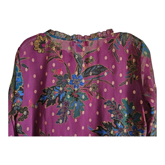 LIZ CLAIBORNE Career M Blouse Purple Gold Pintuck Pleats Semi Sheer w/ Camisole - Picture 4 of 4